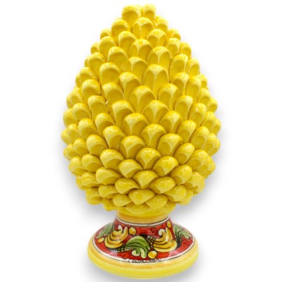 Pigna Siciliana Ceramica Caltagirone, Giallo - due misure (1Unità) Gambo Decoro Barocco, fondo rosso - 