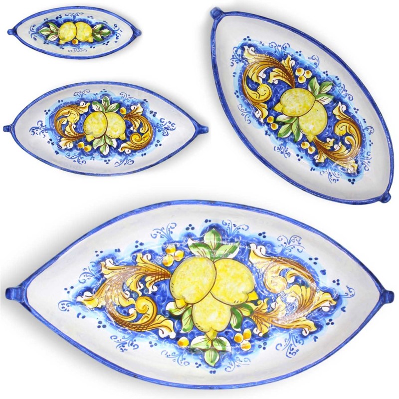 Barca Antipastiera / Vassoio, ceramica Caltagirone, Varie Misure (1Unità) decoro barocco e limoni - 