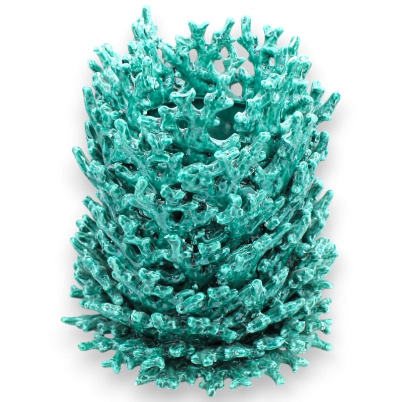 Vase corail en céramique fine, Verderame, h 30 x Ø 25 cm environ. applications coralliennes - 