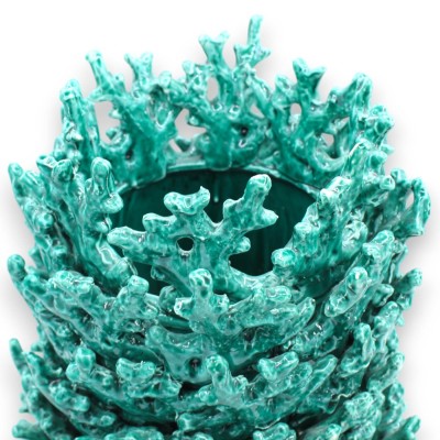 Vase corail en céramique fine, Verderame, h 30 x Ø 25 cm environ. applications coralliennes - 