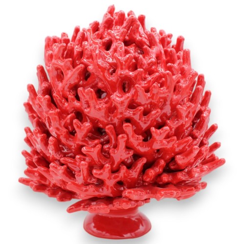 Coral composition with stem, in fine ceramic, h 26 x 23 cm approx. Single-colour red - 