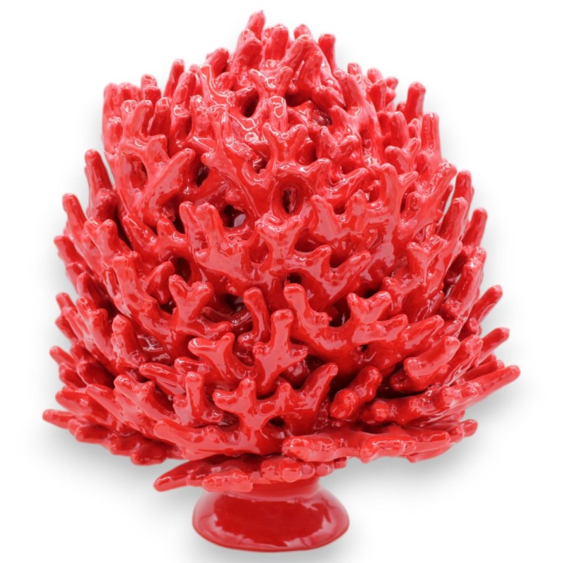 Composición de coral con tallo, en cerámica fina, h 26 x 23 cm aprox. Un solo color rojo - 