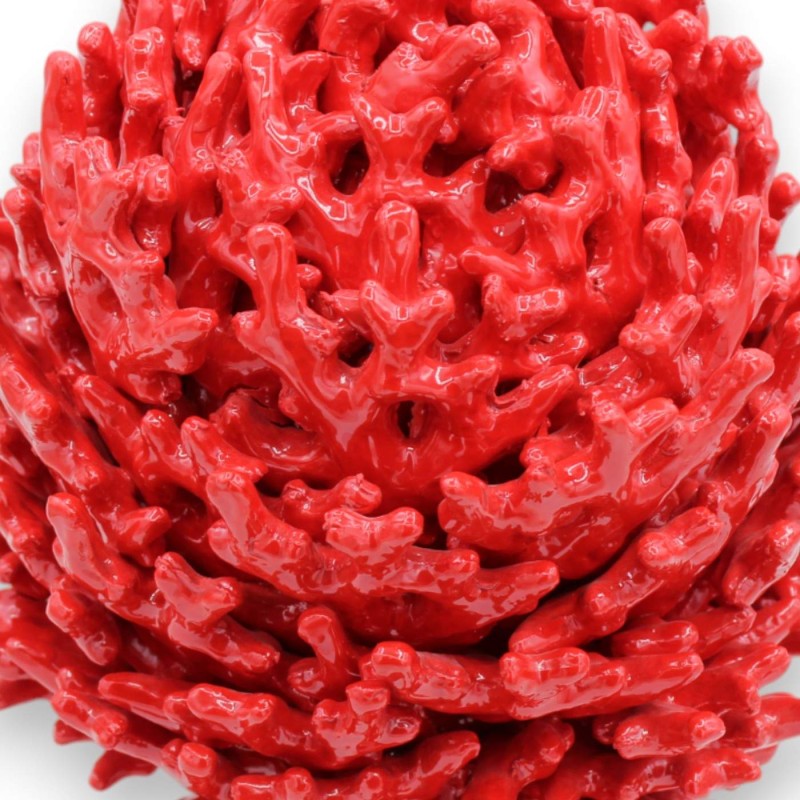 Composición de coral con tallo, en cerámica fina, h 26 x 23 cm aprox. Un solo color rojo - 