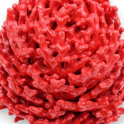 Composición de coral con tallo, en cerámica fina, h 26 x 23 cm aprox. Un solo color rojo - 