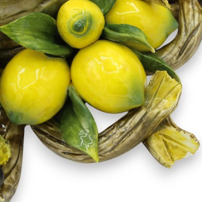 Grande Composizione Porta Candela / Centrotavola, L 34 x h 13 cm ca. Applicazioni di Limoni, Uva, foglie e Rami - 