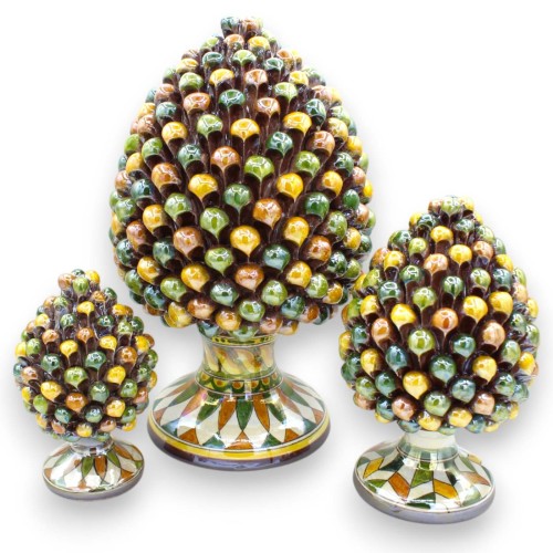 Piña multicolor de cerámica de Caltagirone, esmaltada en nácar, 6 tamaños (1 pieza), tonos otoñales - 