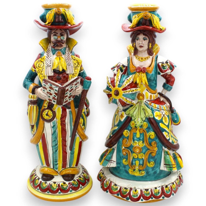 Par de luminárias "Signorotti", em cerâmica Caltagirone - aprox. altura 36 cm. Decoração estilo carrinho siciliano MD3 -