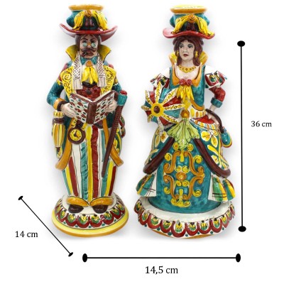 Par de luminárias "Signorotti", em cerâmica Caltagirone - aprox. altura 36 cm. Decoração estilo carrinho siciliano MD3 -