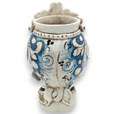 Cabeça de mouro Moresca altura 20 cm aprox. (1 peça) Cerâmica Caltagirone, friso e decoração do século XVII, fundo azul 