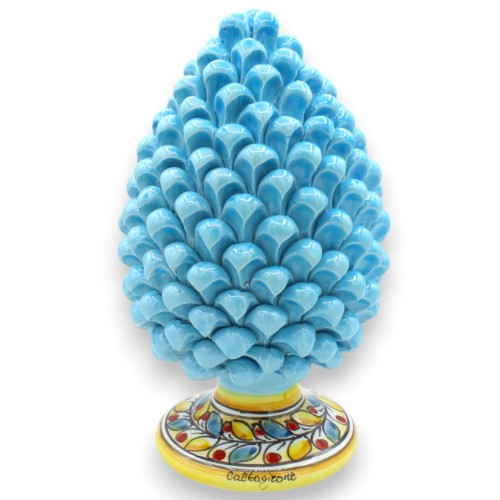 Siciliaanse dennenappel keramiek Caltagirone, turquoise, 2 maatopties (1 stuk) Steel versierd met veelkleurige bloemblaa
