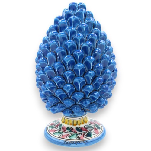Pomme de pin sicilienne en céramique Caltagirone, bleu antique, 2 options de taille (1 pièce) tige décorée de feuilles r