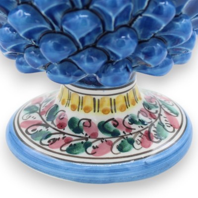 Piña siciliana de cerámica Caltagirone, azul antiguo, 2 opciones de tamaño (1 pieza), tallo decorado con hojas rosas/ver
