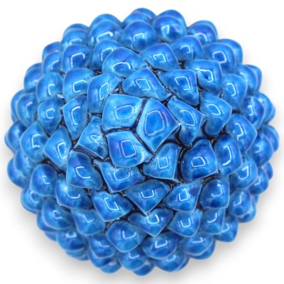 Siciliaanse dennenappel keramiek Caltagirone, antiekblauw, 2 maatopties (1 stuk) steel versierd met roze / groene blader