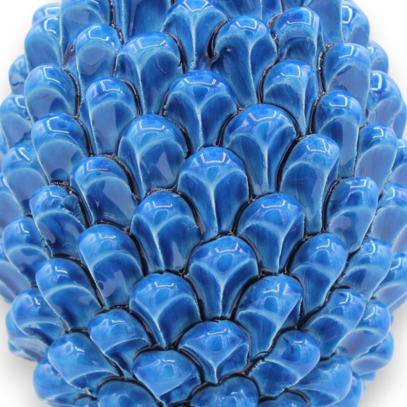 Siciliansk tallkotte Keramisk Caltagirone, Antikblå, 2 storleksalternativ (1 st) stjälk dekorerad med rosa/gröna blad - 