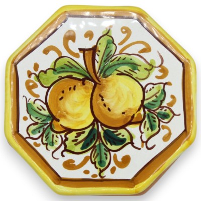 Caltagirone Ceramic Jewelry Box, octagonal shape, h 5 x W 8 cm approx. (1pc) Lemon decoration - 