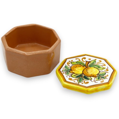 Schmuckschatulle aus Caltagirone-Keramik, achteckige Form, H 5 x B 8 cm ca. (1 Stück) Zitronendekoration -  2