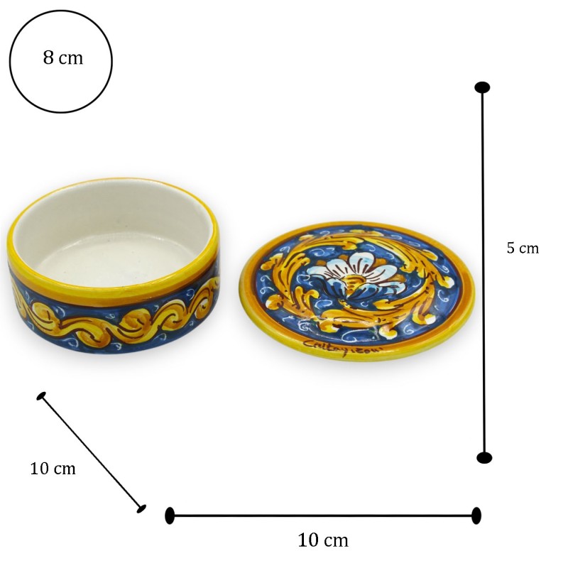 Baroque Jewelry Box, in Caltagirone Ceramic, Ø 10 x 5 cm approx. (1pc) Various Decorations - 