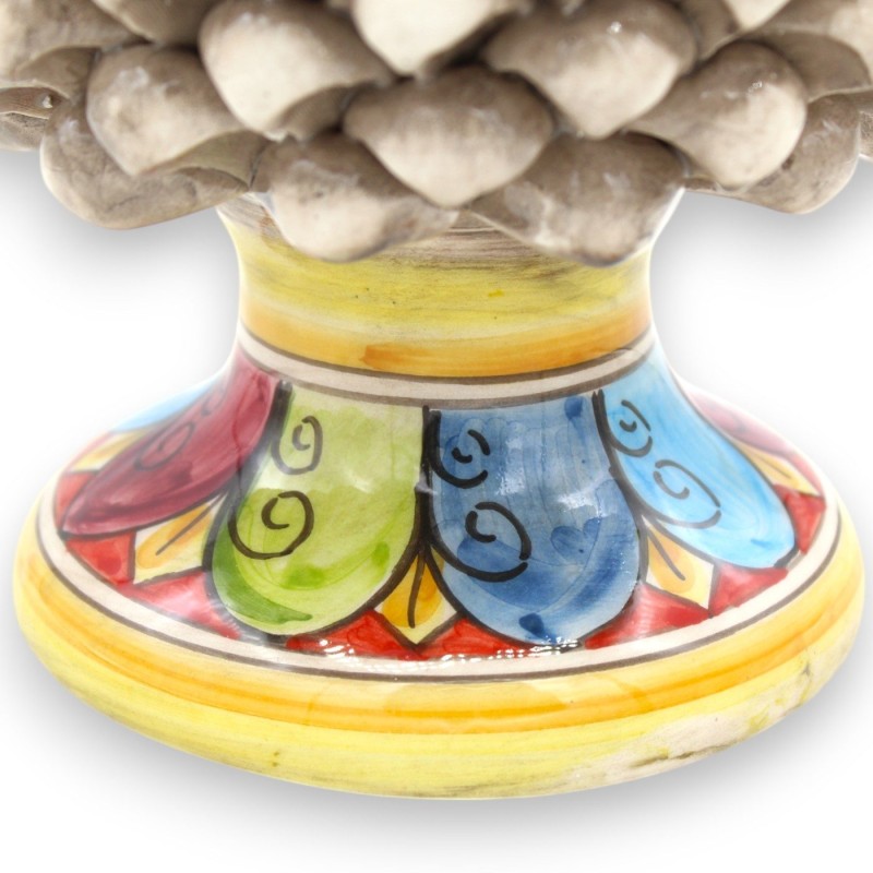 Pomme de pin sicilienne en céramique de Caltagirone, blanc antique, 2 tailles (1 pièce), décoration de tige, grands péta