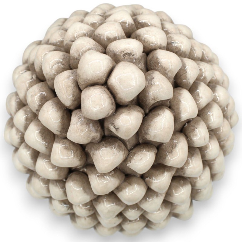 Pomme de pin sicilienne en céramique de Caltagirone, blanc antique, 2 tailles (1 pièce), décoration de tige, grands péta