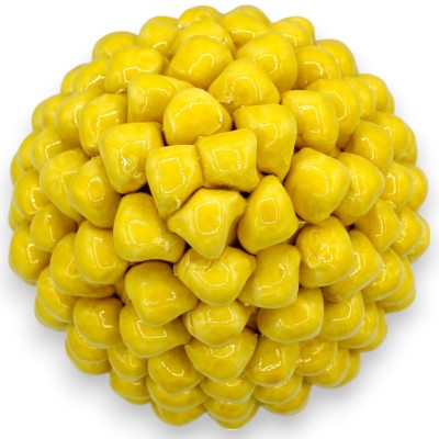Pigna Siciliana in Ceramica Caltagirone, Giallo - 2 misure (1Unità) Gambo decoro Foglie e Petali, fondo verde - 