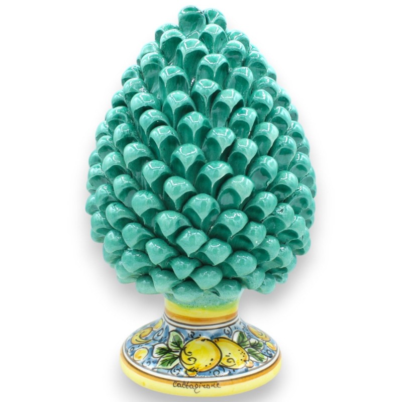 Pomme de pin sicilienne en céramique de Caltagirone, Verderame - 2 tailles (1 pièce) Tige décorée de feuilles et de citr