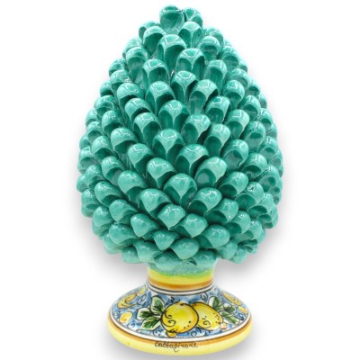 Pomme de pin sicilienne en céramique de Caltagirone, Verderame - 2 tailles (1 pièce) Tige décorée de feuilles et de citr