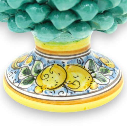 Szyszka sosnowa sycylijska w ceramice Caltagirone, Verderame - 2 rozmiary (1 szt.) Łodyga ozdobiona liśćmi i cytrynami - 2