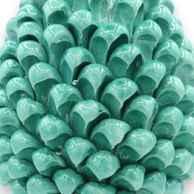 Sicilian Pine Cone in Caltagirone Ceramic, Verderame - 2 sizes (1pc) Stem decorated with leaves and lemons - 