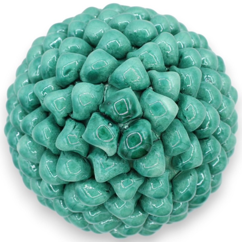 Pomme de pin sicilienne en céramique de Caltagirone, Verderame - 2 tailles (1 pièce) Tige décorée de feuilles et de citr