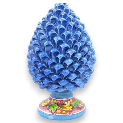 Pigna Siciliana in Ceramica Caltagirone, Blu Antico, 2 misure (1Unità) Gambo decoro barocco, fondo bordeaux - 