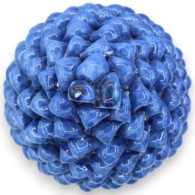 Sicilian Pine Cone in Caltagirone Ceramic, Antique Blue, 2 sizes (1pc) Baroque decoration stem, burgundy background - 