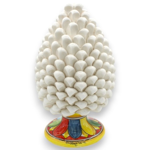 Siciliaanse dennenappel van Caltagirone keramiek, wit, 2 maten (1 stuk) Steel versierd met veelkleurige bloemblaadjes, r