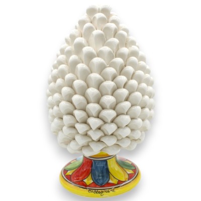 Siciliaanse dennenappel van Caltagirone keramiek, wit, 2 maten (1 stuk) Steel versierd met veelkleurige bloemblaadjes, r