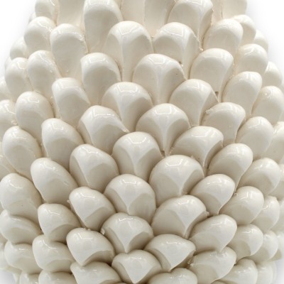 Siciliaanse dennenappel van Caltagirone keramiek, wit, 2 maten (1 stuk) Steel versierd met veelkleurige bloemblaadjes, r
