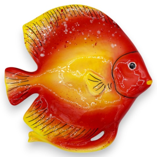 Prato de parede em formato de peixe em cerâmica fina siciliana - A 25 x L 23 cm aprox. Vermelho - 