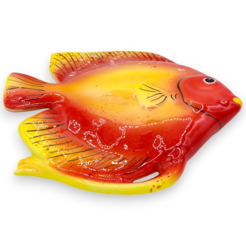 Prato de parede em formato de peixe em cerâmica fina siciliana - A 25 x L 23 cm aprox. Vermelho -  2