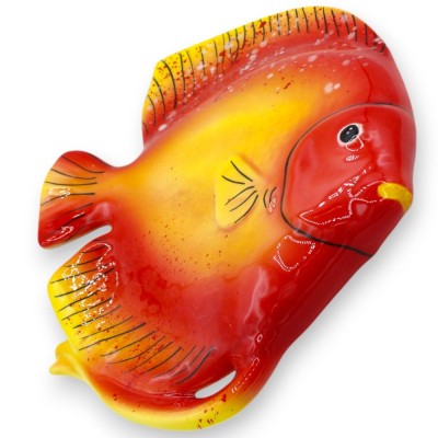 Plato de pared en forma de pez en fina cerámica siciliana - H 25 x w 23 cm aprox. Rojo - 