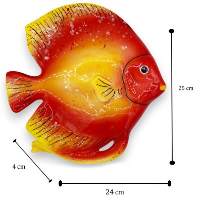 Wandteller in Fischform aus feiner sizilianischer Keramik – H 25 x B 23 cm, ca. Rot - 