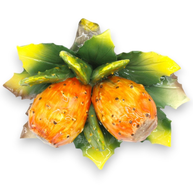 copy of Bundle with composition of 2 prickly pears, in fine ceramic, H 16 x 20 cm approx. leaves and prickly pear blades