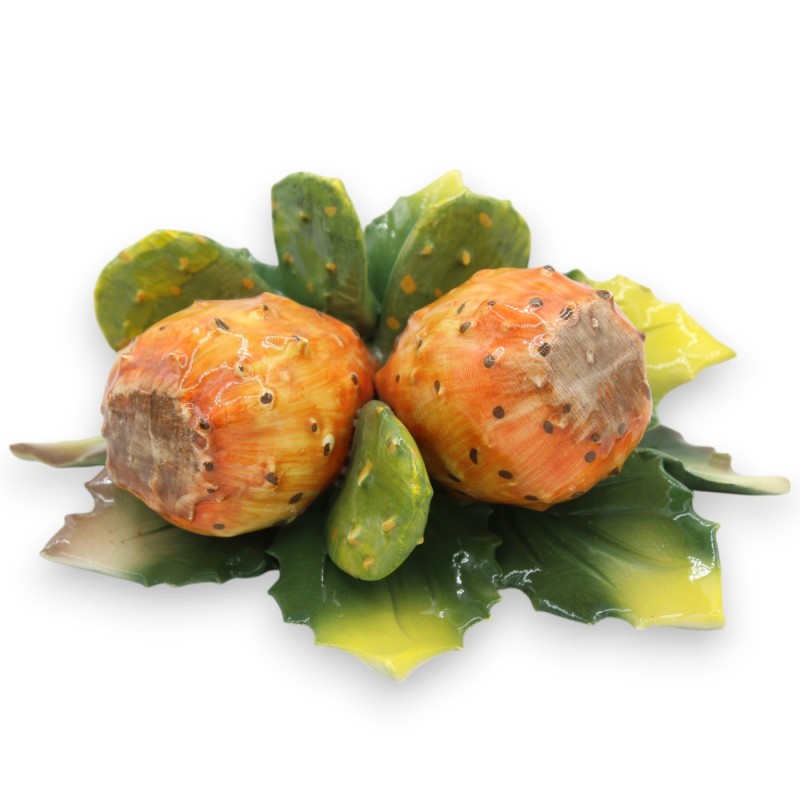 copy of Bundle with composition of 2 prickly pears, in fine ceramic, H 16 x 20 cm approx. leaves and prickly pear blades