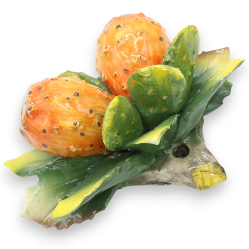 copy of Bundle with composition of 2 prickly pears, in fine ceramic, H 16 x 20 cm approx. leaves and prickly pear blades