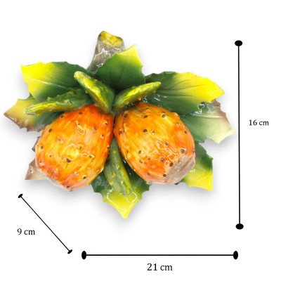 copy of Bundle with composition of 2 prickly pears, in fine ceramic, H 16 x 20 cm approx. leaves and prickly pear blades