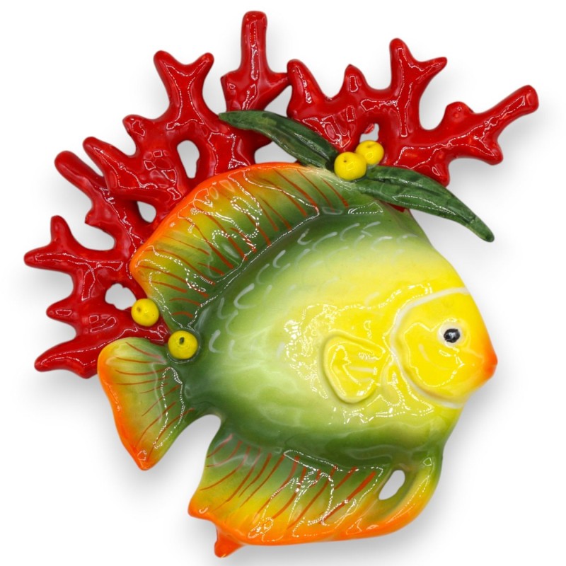 Wall Fish with Coral, in fine ceramic, h 17 x 15 cm approx. (1pc) with Direction Option - 