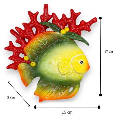 Pez de pared con coral, en cerámica fina, h 17 x 15 cm aprox. (1 pieza) con opción de dirección - 