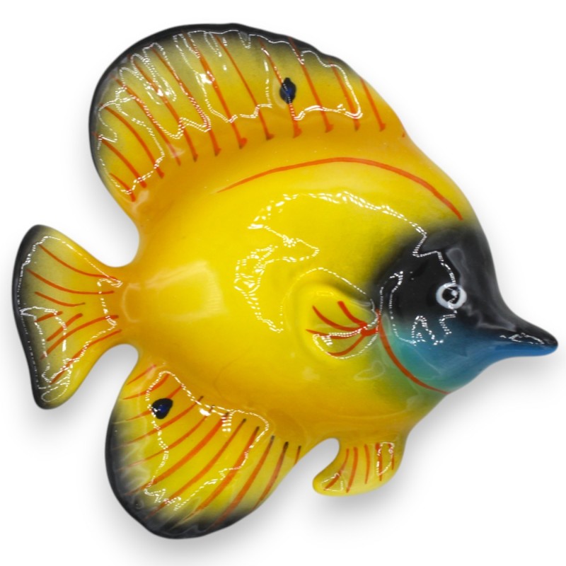Pesce Esotico dal muso a punta, da Parete, pregiata ceramica, h 16 x 17 cm ca. (1Unità) colore Casuale - 