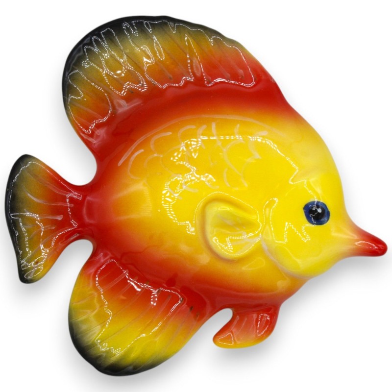 Pesce Esotico dal muso a punta, da Parete, pregiata ceramica, h 16 x 17 cm ca. (1Unità) colore Casuale - 