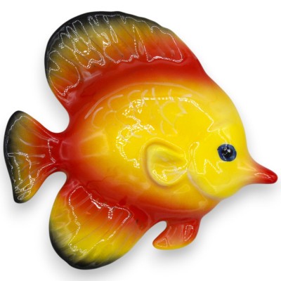 Pesce Esotico dal muso a punta, da Parete, pregiata ceramica, h 16 x 17 cm ca. (1Unità) colore Casuale - 