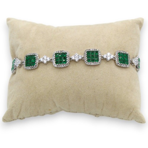 Bracelet en argent 925 avec zircones cubiques blanches et vert émeraude - L 20 cm environ. fermeture à mousqueton -  2