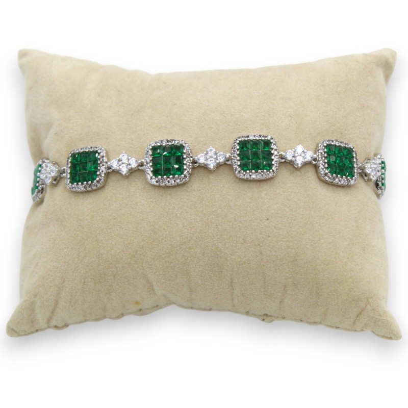 925 Silverarmband med vita och smaragdgrön kubisk zirkonia - Längd ca 20 cm. karbinhakeförslutning - 