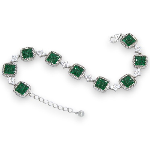925 Silver Bracelet with White and Emerald Green Cubic Zirconia - L 20 cm approx. Lobster clasp - 